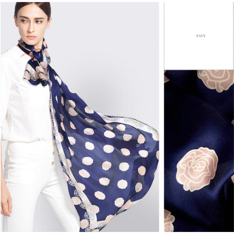 Pure Silk Scarf Coffee Pastel Dot Print Women Summer Scarf